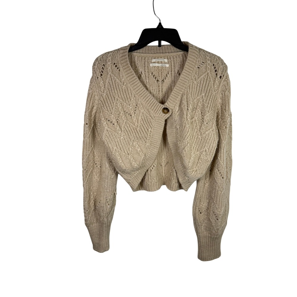 Anthropologie Cropped Pointelle Knit Cardigan Sweater Shrug Size S cotttagecore‎